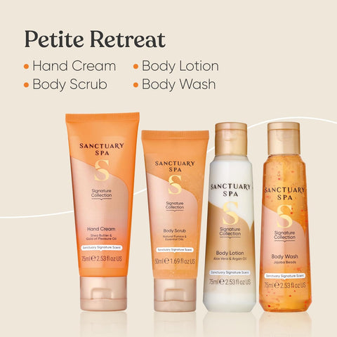 Spa Petite Retreat Gift Set, 4-Piece Vegan Bath & Body Collection with Signature Jasmine, Grapefruit & Vanilla, Cruelty-Free Women’s Pamper Gift, Travel Size