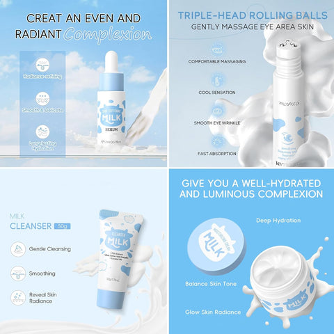 Milk Skin Care Sets & Kits - Teenage Girls Gifts - Milk Skincare Set for Teen Skincare - Gifts For Women - Travel Skincare Set Daily Face Care - Deep Hydrating Smoothing 23PCS