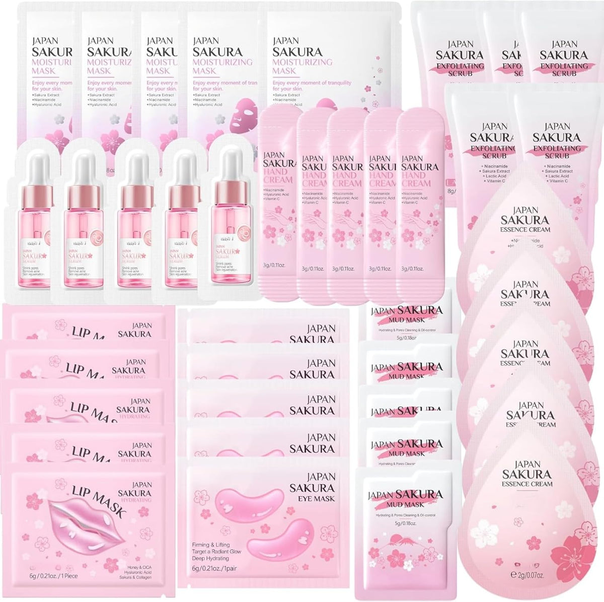 40PCS Pamper Gifts for Women - Girlsfriend Gifts - Skincare Set with Face Mask,Lip Mask,Eye Masks,Face Serum,Face Cream,Hand Cream,Exfoliating Scrub Hydrating & Nourishing Skin Care Gift Set (Sakura)