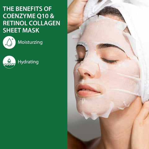 Pack of 10 Collagen Mask Face Masks Skincare, Coenzyme Q10 Retinol Collagen Facial Masks Skincare, Hydrating Face Beauty Care Masks for Deep Moisturizing