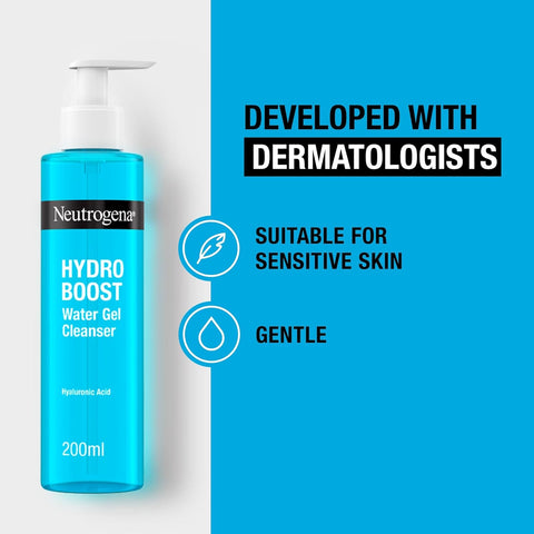 Neutrogena Hydro Boost Water Gel Facial Cleanser, with Hyaluronic Acid for Dry or Dehydrated Skin 200ml