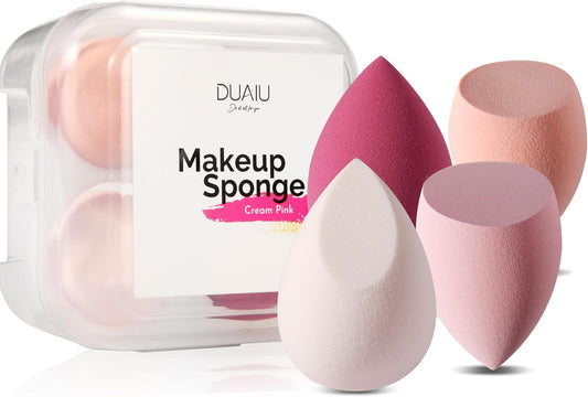 4 Pack Beauty Blender Foundation Sponges Set 4 Color, Latex Free with 1 Sponge Holder Case for Liquid Foundation Powder Sunscreen and Cream