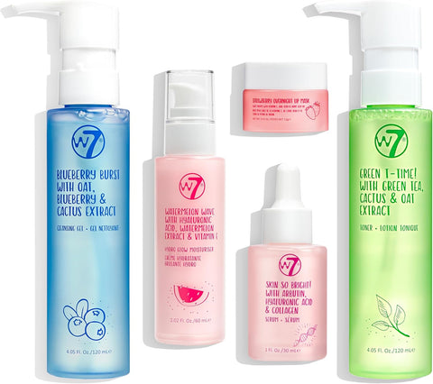 W7 Self Care Skincare Set | Face Cleanser, Toner, Serum, Moisturiser & Lip Mask | Complete Daily Face Routine | Full Size, Long Lasting Products to Use at Home