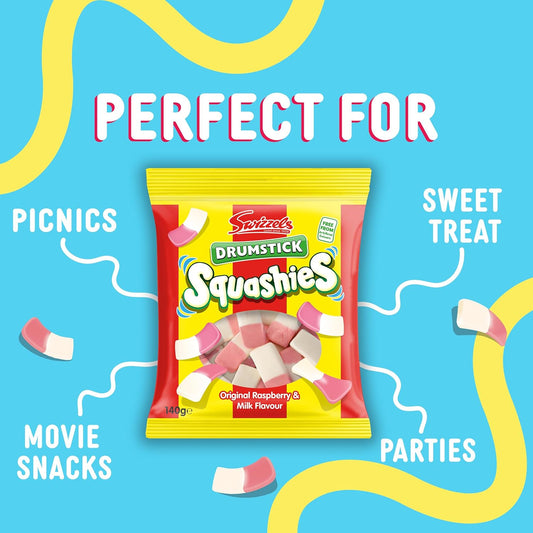 Squashies Sweets, Drumstick Squashies Original Sweets - Raspberry and Milk Flavour- Single Pack 140g