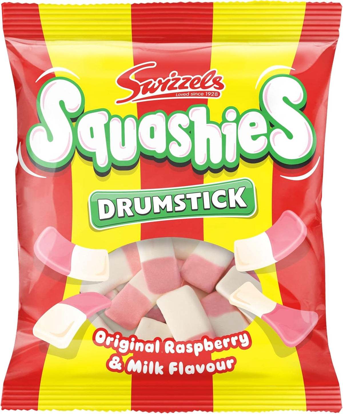 Squashies Sweets, Drumstick Squashies Original Sweets - Raspberry and Milk Flavour- Single Pack 140g
