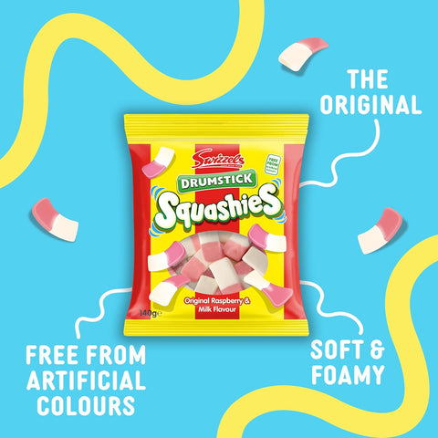 Squashies Sweets, Drumstick Squashies Original Sweets - Raspberry and Milk Flavour- Single Pack 140g