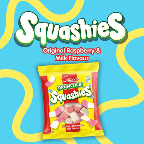 Squashies Sweets, Drumstick Squashies Original Sweets - Raspberry and Milk Flavour- Single Pack 140g