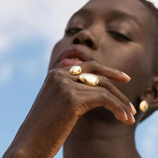 Uworld 18k Gold Color Stainless Steel Round Triangle Asymmetrical Open Ring Unique Design Fashion Trendy Personalized Jewery