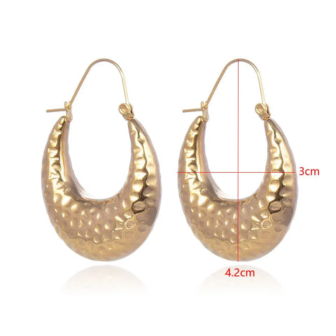 FYSARA Hot Sale Stainless Steel Hammer Hollow Hoop Earrings For Women Statement Waterproof Female Circle Earrings Party Jewelry