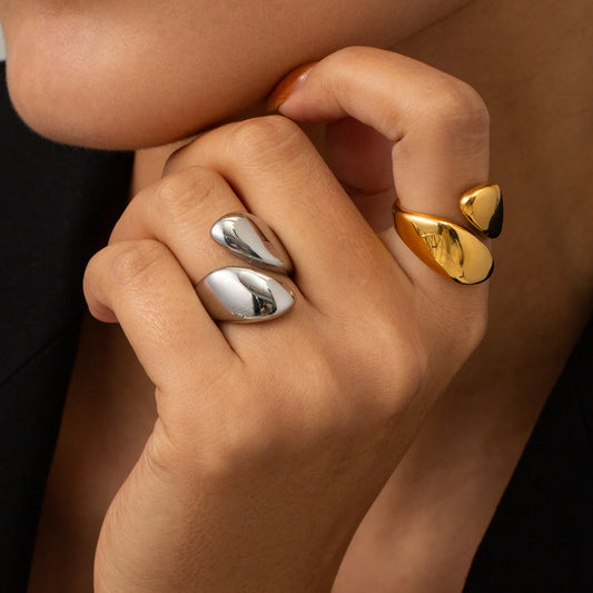 Uworld Stainless Steel Glossy Asymmetric Open Ring Ring Statement Metalic Texture 18 K Women Ring Accessories Party Gift New