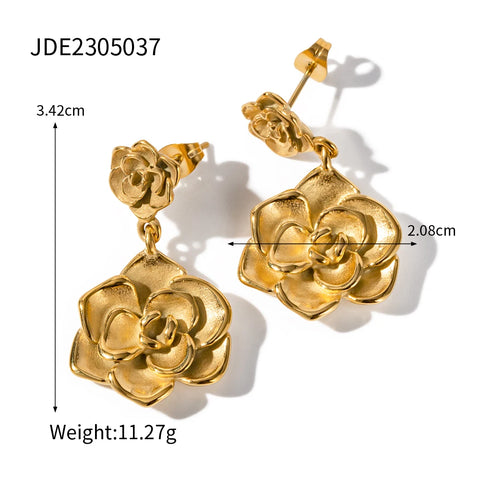 Uworld Refined Double Drop Floral Earrings 316 Stainless Steel Waterproof Trendy Personality Fashion Jewelry Women