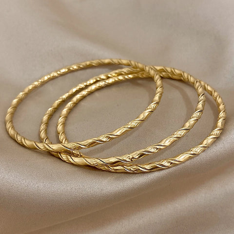 3pcs Gold Color Twist Stainless Steel Bangle Bracelet Chic Classic Tibetan Buddha Bracelet Golden Stacked Bangles For Women