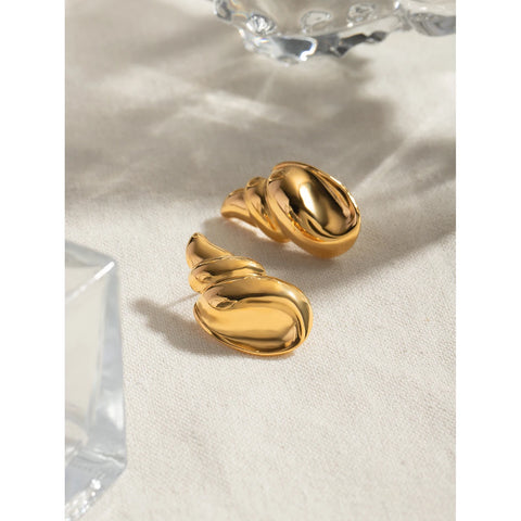 Trendy 18k Gold Plated Stainless Steel Stereo Glossy Conch Earrings for Women Waterproof Fashion Luxury Golden Jewelry Gift