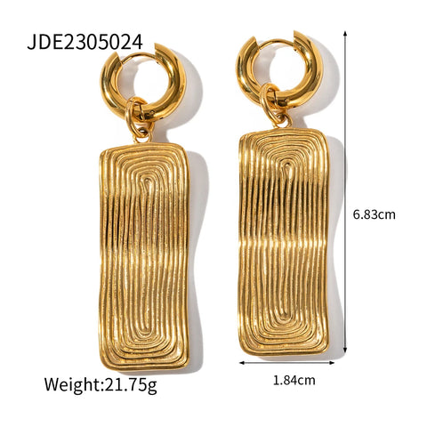 Uworld 361L Stainless Steel Threaded Rectangle Geometric Pendant Necklace Earring Women Fashion Basic Trendy Jewelry Set Gift