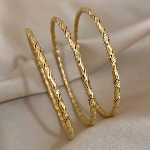 3pcs Gold Color Twist Stainless Steel Bangle Bracelet Chic Classic Tibetan Buddha Bracelet Golden Stacked Bangles For Women