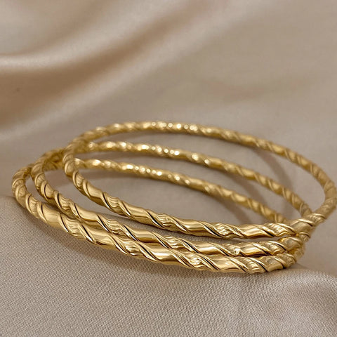 3pcs Gold Color Twist Stainless Steel Bangle Bracelet Chic Classic Tibetan Buddha Bracelet Golden Stacked Bangles For Women