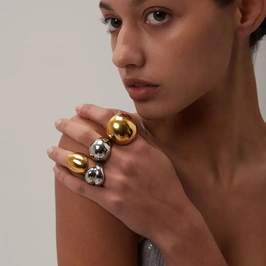 Uworld Stylish Unique Stainless Steel Water Drop Geometric Finger Wide Ring for Women Personalized Metal Charm Jewelry Gift New