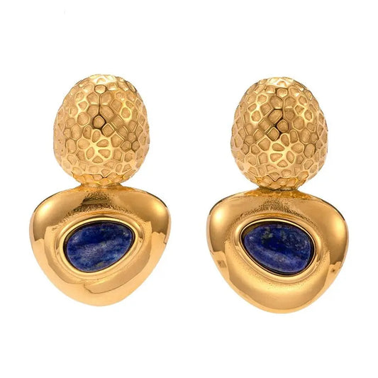 Uworld Oval hammer triangular Lazurite Designer Style 18K Gold-plated Stainless Steel Hoop earrings For Women