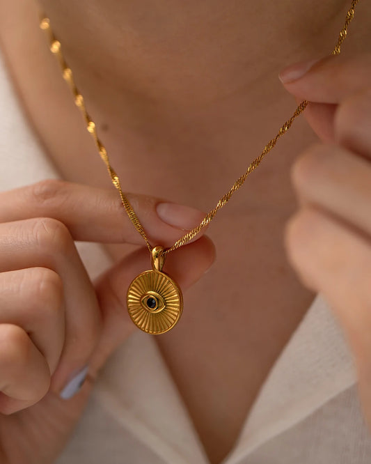 Uworld Star Moon Shell Round Turkish Eye Square Pendant Chain Stainless Steel Fashion Necklace for Women Charm Trendy Jewelry