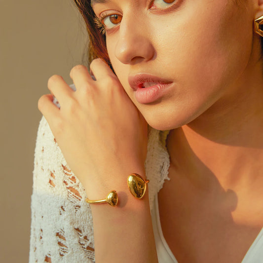 Uworld Unique Geometric Open Bracelet Stainless Steel Gold Plated Color Waterproof Jewelry for Women Valentine's Day Gift