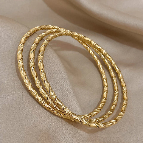 3pcs Gold Color Twist Stainless Steel Bangle Bracelet Chic Classic Tibetan Buddha Bracelet Golden Stacked Bangles For Women