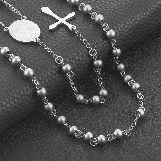 New Fashion Stainless Steel Vintage Cross Bohemia Religious Rosary Pendant Necklace For Women Men Charm Jewelry Gifts