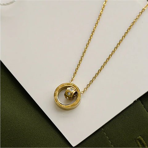 316L Stainless Steel New Fashion Fine Jewelry Round Circle Zircon Roman numeral Charms Chain Choker Necklaces Pendants For Women