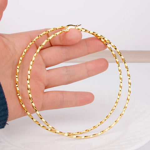 Hgfly Gold Color Stainless Steel Large  Hoop Earring for Women Thread Wholesale Ear Accessories  Fashion  Jewelry Hot E0153