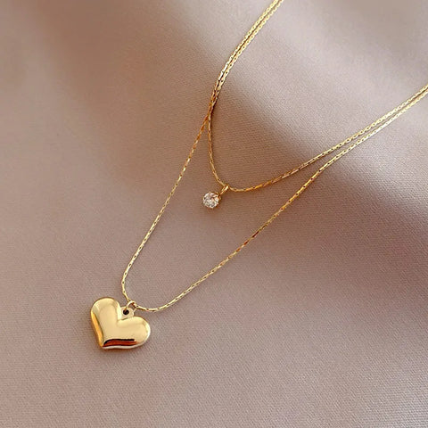 XIYANIKE 316L Stainless Steel Double Layer Heart Pendant Necklace For Women Choker 2021 Trendy Party Fashion Jewelry ожерелье