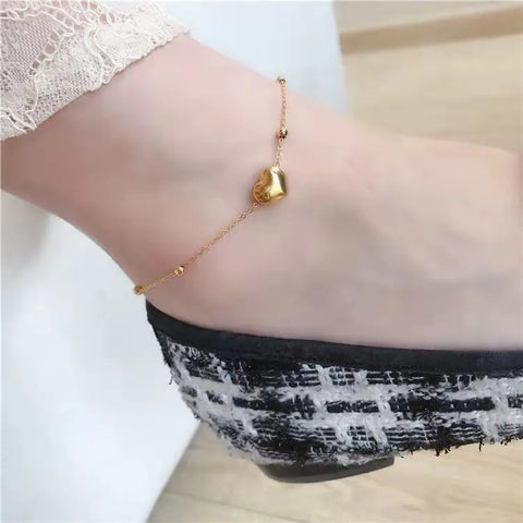 2023 New Classic Heart-Shaped Gold color Stainless Steel Anklets For Woman Korean Fashion Jewelry Beach Party Girl's Sexy Access