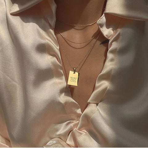 Vintage Couple Jewelry Motto Engraved Square Pendant Pure 18k Gold Plated Necklaces for Women Stainless Steel Men's Chain Beads