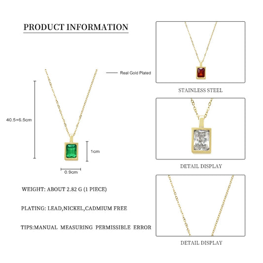 Wild & Free Stainless Steel Necklace Red White Green Three Colors Metal Necklace Clavicle Chain Gold Plated Women Necklaces
