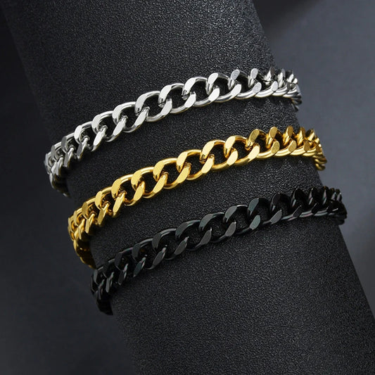 High Quality Stainless Steel Bracelets For Men Women Black Punk Curb Cuban Link Chain Bracelets On the Hand Jewelry Gifts trend