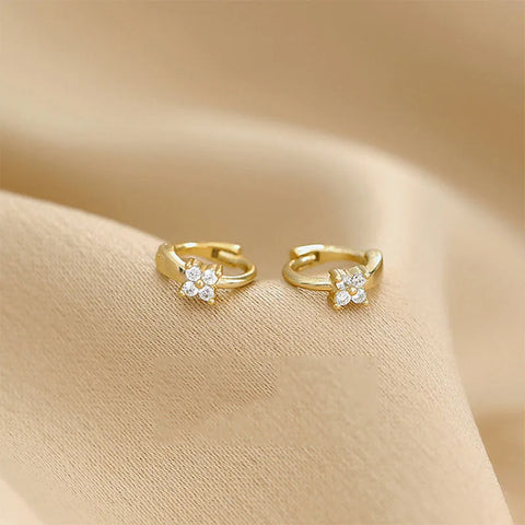 ANENJERY Small Shiny Zircon Geometric Flower Hoop Earrings for Women Girls Party Jewelry