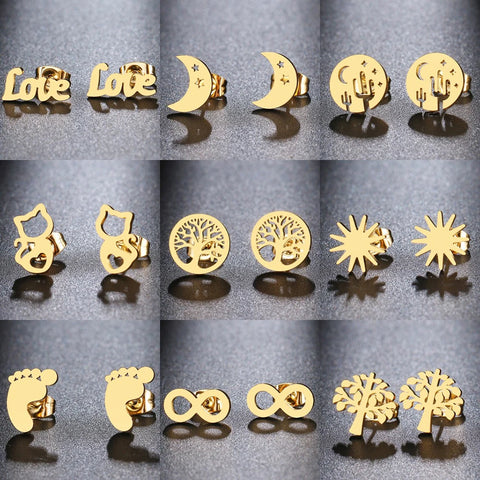 Stainless Steel Earrings Minimalism Map Sun Classic Hot Sale Fashion Stud Earrings Simple Earrings For Women Jewelry Wedding NEW