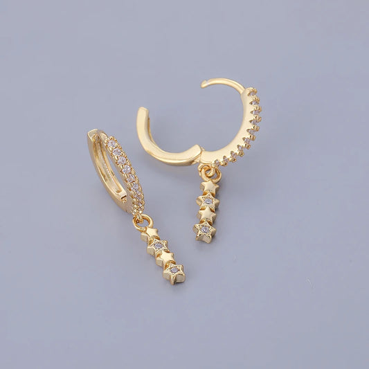 Vintage Light Luxury Stainless Steel Earrings Zircon Star Connected Pendant Hoop Earrings For Women Sweet Party Wedding Jewelry