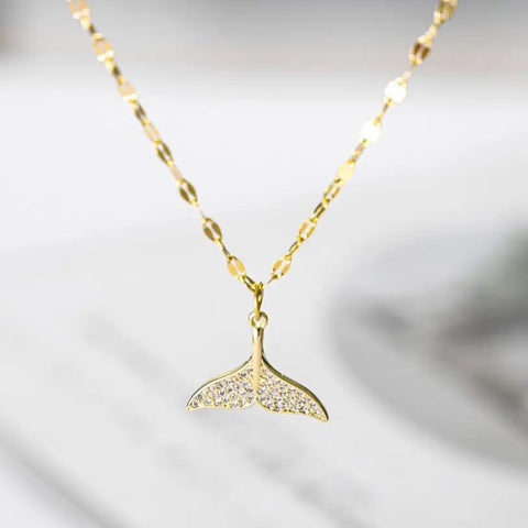 316L Stainless Steel Fashion Fine High-end Jewelry Inlaid Zircon Beach Style Hale Tail Choker Necklaces For Women