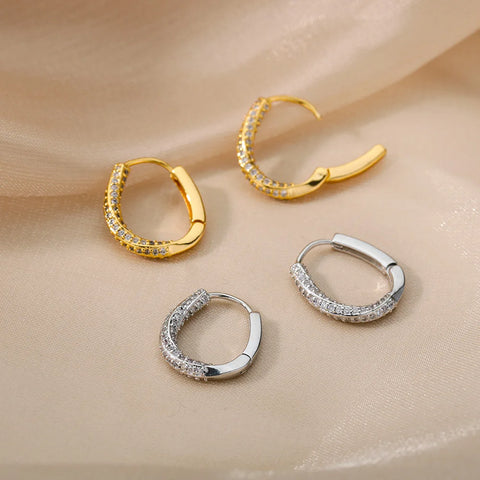 Luxruy Zircon Hoop Earrings For Women Stainless Steel Gold Color Round Hoops Earrings 2024 Trend Wedding Jewelry Freeshipping