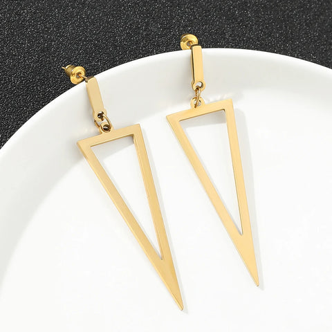 New Inverted Triangle Stud Earrings Stainless Steel Black Silver Gold Color Drop Earrings Simple Banquet Jewelry Gifts For Women