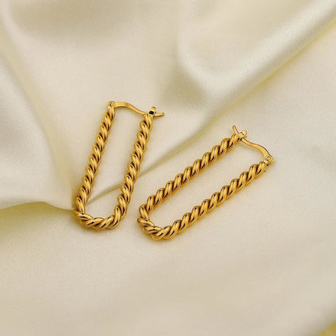 2021 French Hypoallergenic Waterproof Twisted Stainless Steel Hoop Earring Gold Plated Oval Hoop Earrings For Women Jewelry Gift