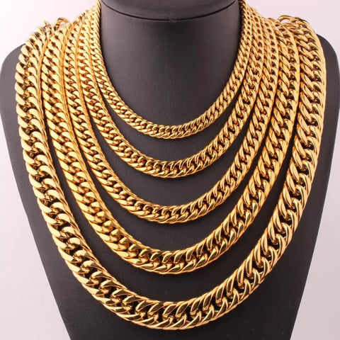 Heavy 16/20mm Gold Color Cuban Curb Link Chain Stainless Steel Necklace Mens Gift Custom Size 7-40inch