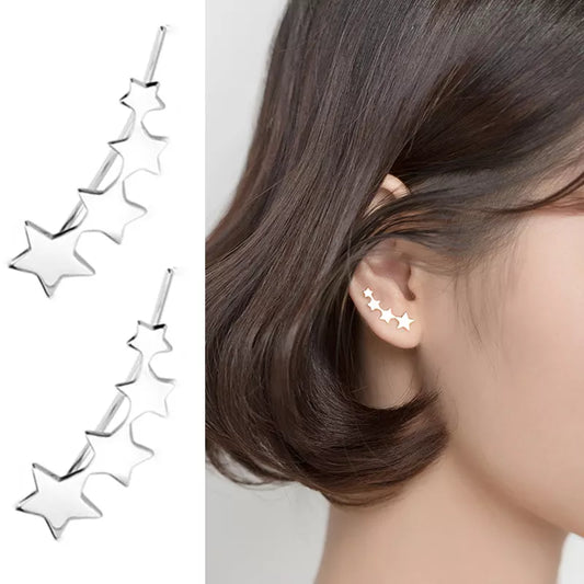 100% Real 925 Sterling Silver Star Ear Climber Earrings for Women Cute Ear Crawler Earrings Free Shipping E0012