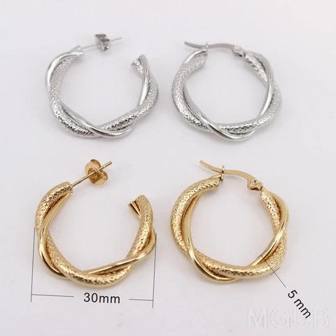 New gold color Stainless steel Hoop earring twisted wire 2 colors 4 styles Not fade waterproof Hand polished LH942