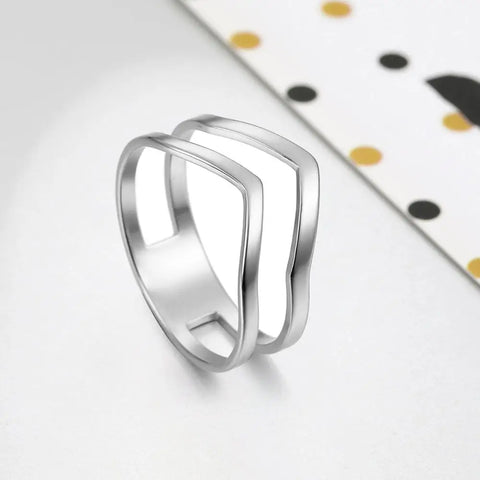 Skyrim 2024 Simple Geometrical Wave Ring Stainless Steel Gold Color Party Finger Rings Jewelry Birthday Gift for Women Girls