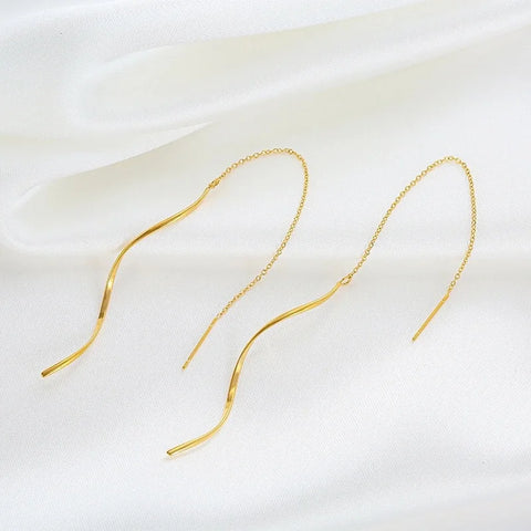 316L Stainless Steel Long Tassel Earrings For Women Elegant Simple Gold Color Drop Earring Stylish Jewelry Personality Gift