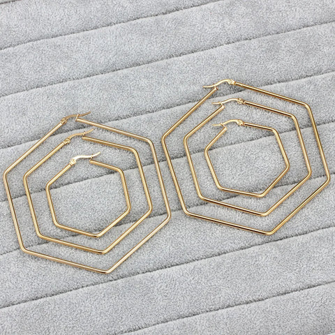 Big Stainless Steel Geometric Hoop Earrings For Women Gold Plated Trendy Female Jewelry Gift