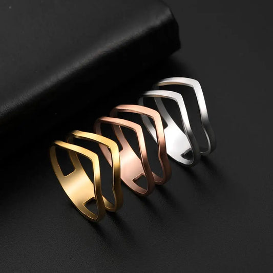 Skyrim 2024 Simple Geometrical Wave Ring Stainless Steel Gold Color Party Finger Rings Jewelry Birthday Gift for Women Girls