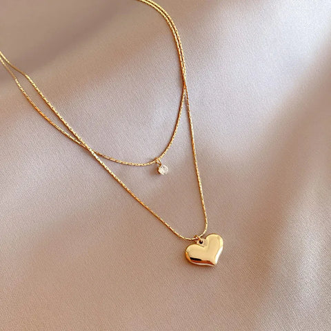 XIYANIKE 316L Stainless Steel Double Layer Heart Pendant Necklace For Women Choker 2021 Trendy Party Fashion Jewelry ожерелье