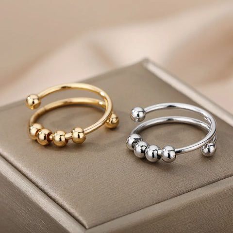 Balls Beads Rings for Women Stainless Steel Rotate Freely Anti Stress Anxiety Ring 2024 Antistress Spiral Bead Rotate Jewlery