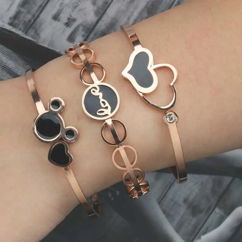 Luxury Heart Bracelets Bangles For Women Stainless Steel Jewelry Woman Fashion Jewellery Accessories